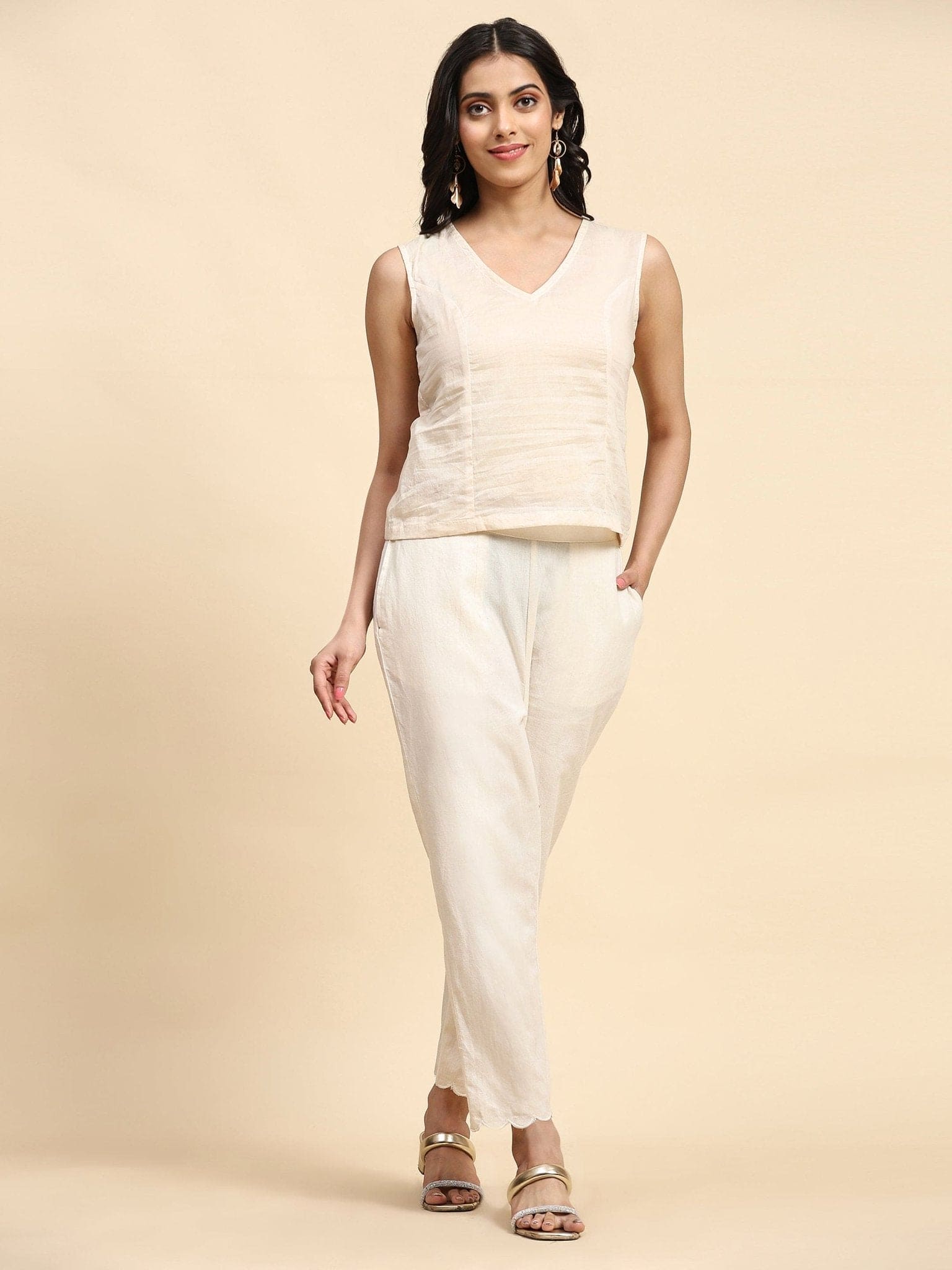 Patch Work Kurta Set - Off - White - Charkha TalesPatch Work Kurta Set - Off - White