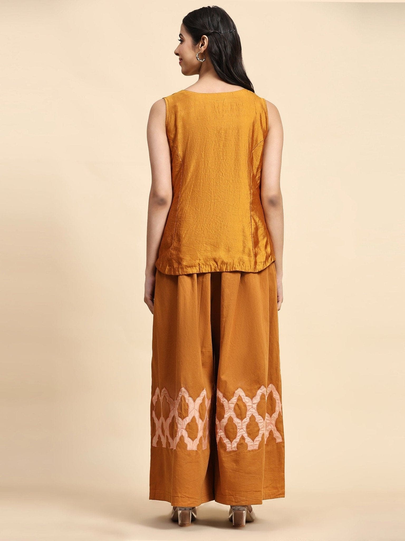 Patch Work Silk Co - ord Set - Mustard - Charkha TalesPatch Work Silk Co - ord Set - Mustard