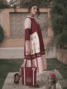 Patch Wôrk Upcycled Cotton Dress - Maroon