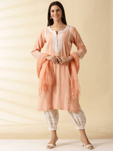 A-Line Kurta Set - Peach