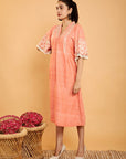 Peach Boho Chikankari Cotton Dress - Charkha TalesPeach Boho Chikankari Cotton Dress