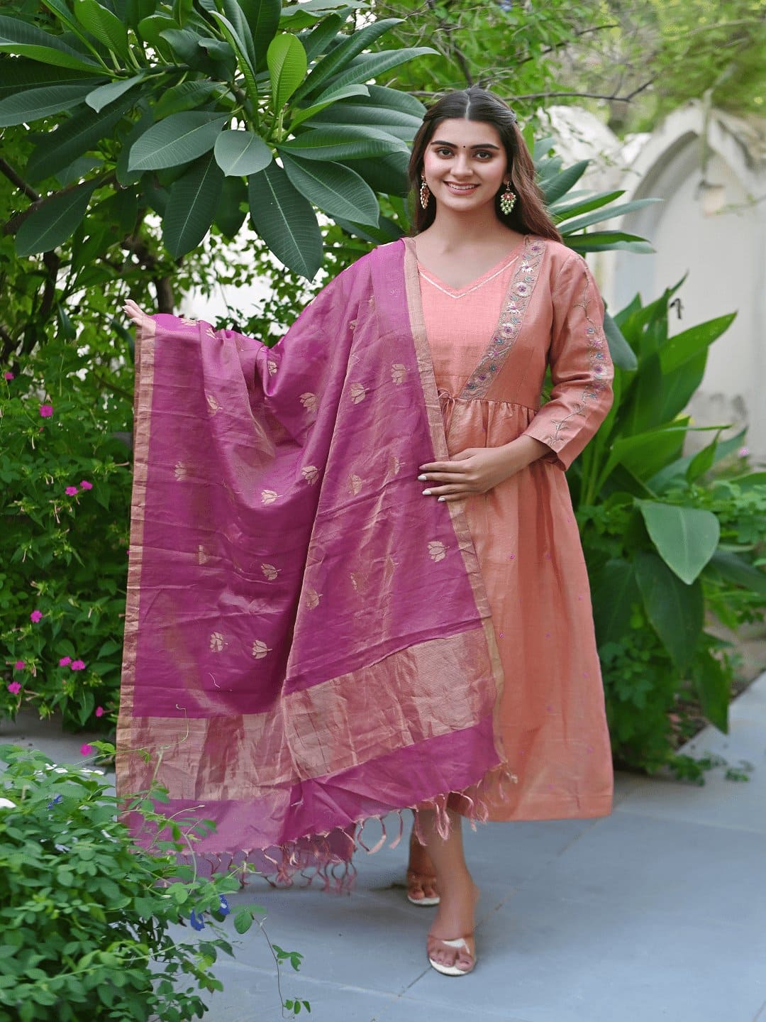Peach Gota Compliments Jacket With Slip - Charkha TalesPeach Gota Compliments Jacket With Slip