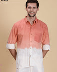 Peach Hand Dyed Men Shirt - Charkha TalesPeach Hand Dyed Men Shirt