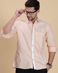 Peach Striped Linen Men Shirt - Charkha TalesPeach Striped Linen Men Shirt