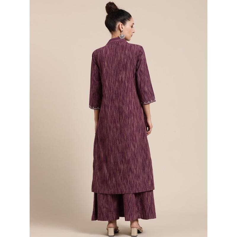 Pearl Work Women Kurta Set - Purple - Charkha TalesPearl Work Women Kurta Set - Purple