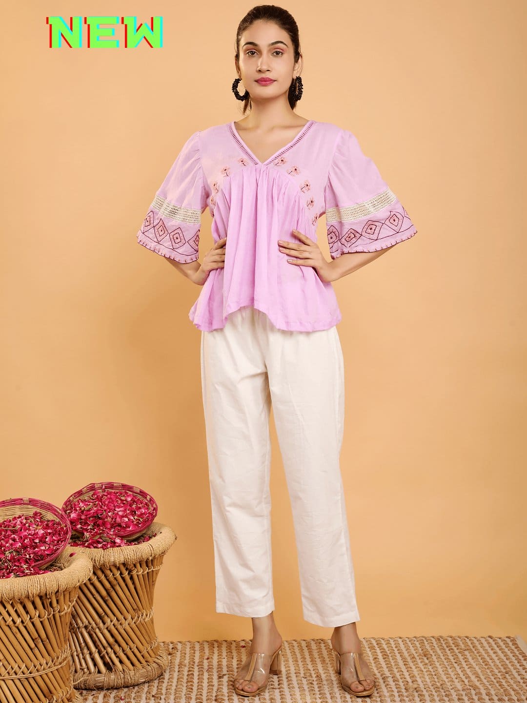 Peplum Boho Chikankari Co - Ord Set - Lavender - Charkha TalesPeplum Boho Chikankari Co - Ord Set - Lavender