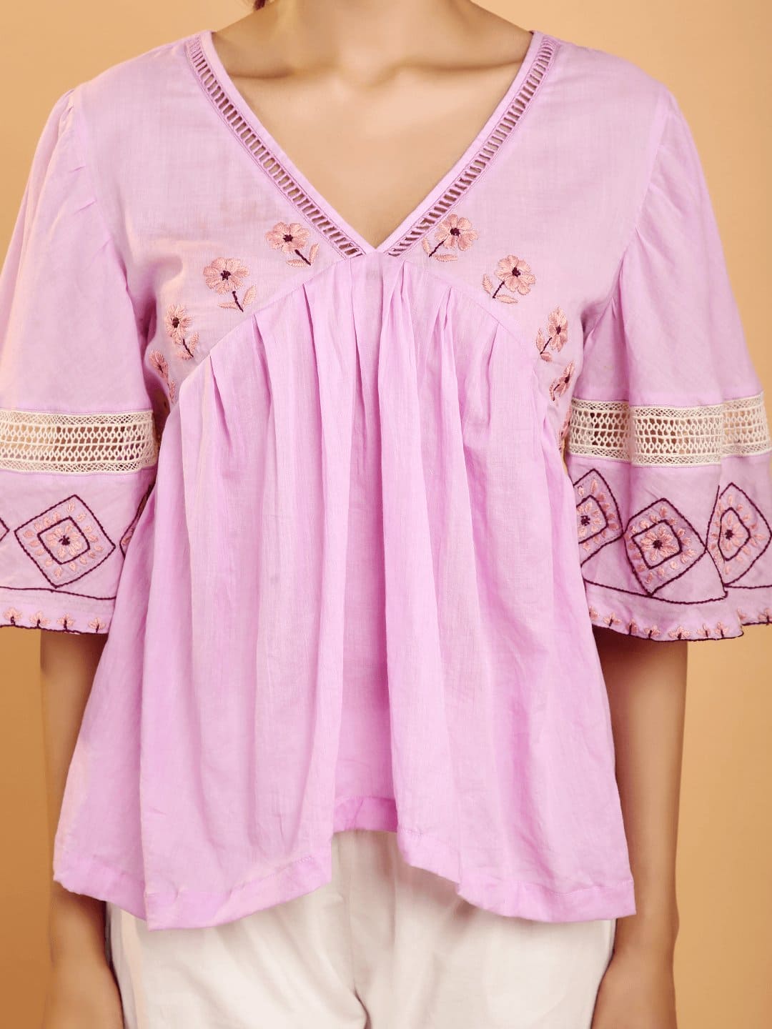 Peplum Boho Chikankari Co - Ord Set - Lavender - Charkha TalesPeplum Boho Chikankari Co - Ord Set - Lavender