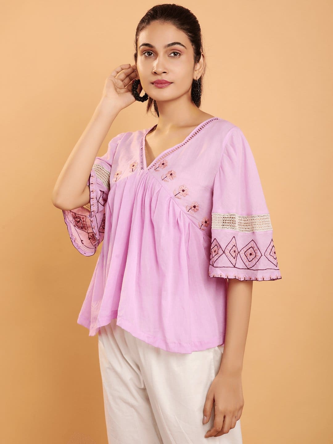 Peplum Boho Chikankari Co - Ord Set - Lavender - Charkha TalesPeplum Boho Chikankari Co - Ord Set - Lavender