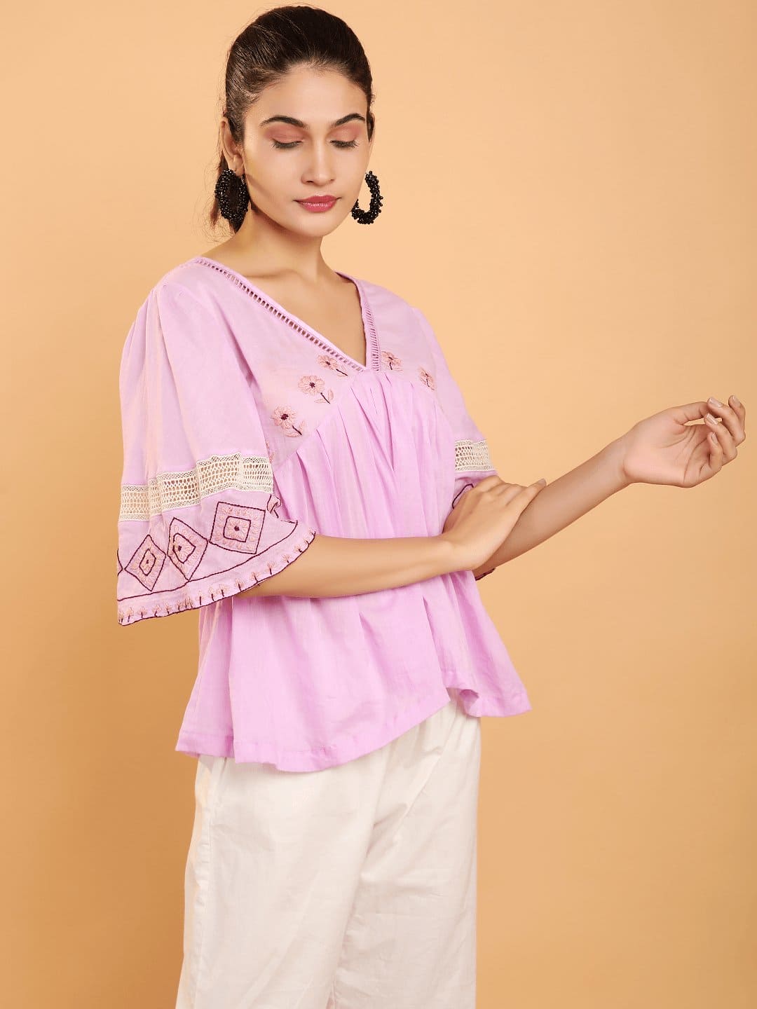 Peplum Boho Chikankari Co - Ord Set - Lavender - Charkha TalesPeplum Boho Chikankari Co - Ord Set - Lavender