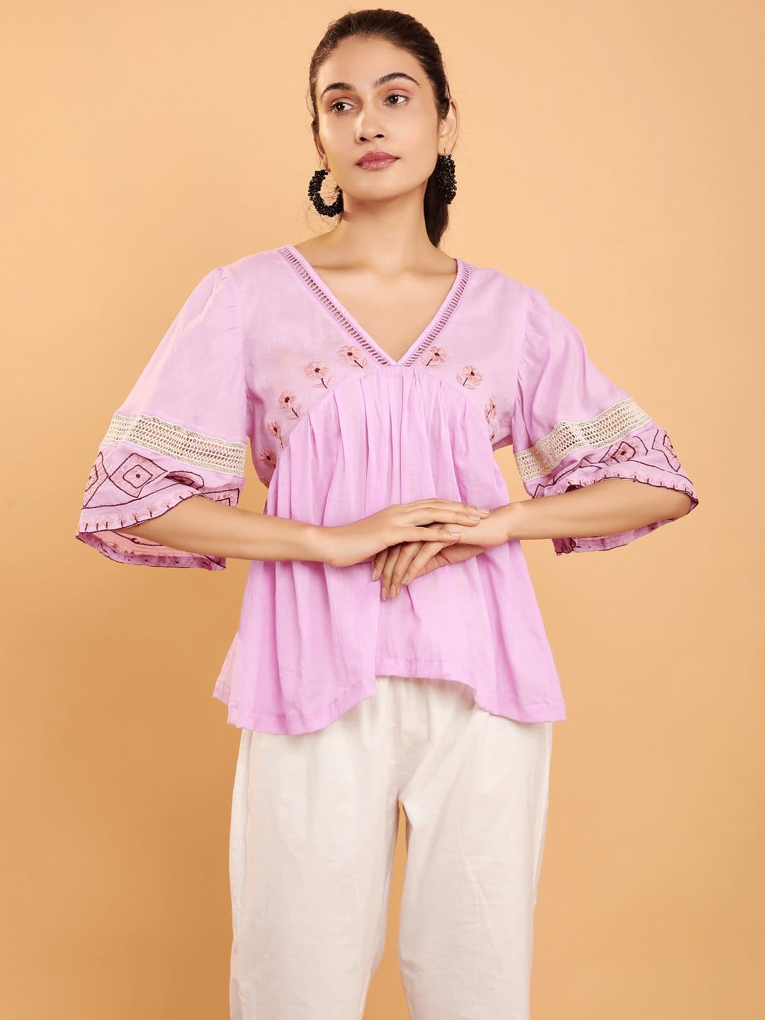 Peplum Boho Chikankari Co - Ord Set - Lavender - Charkha TalesPeplum Boho Chikankari Co - Ord Set - Lavender