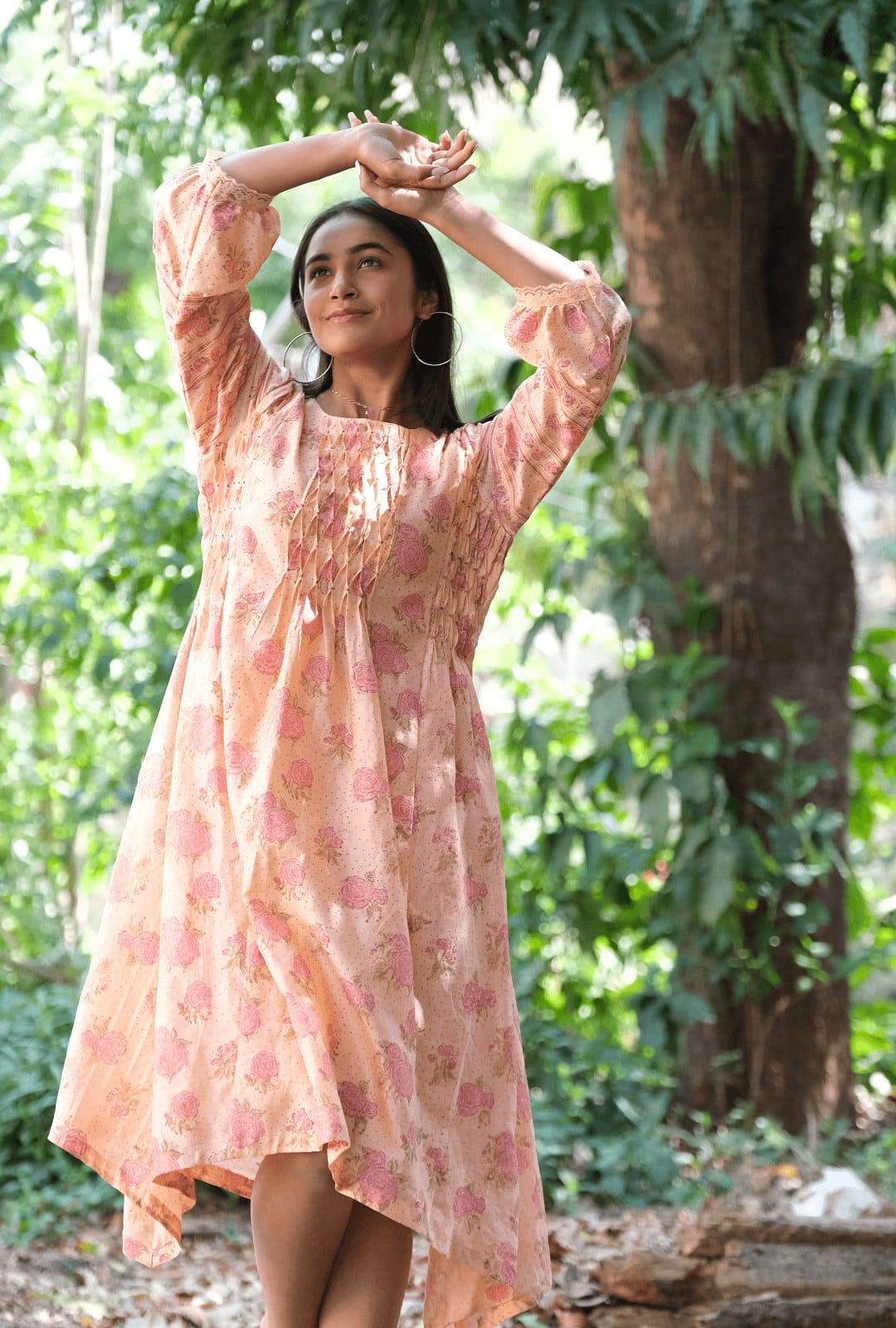 Pink Block Print Mulmul Dress - Charkha TalesPink Block Print Mulmul Dress