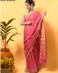 Pink Bloom Linen Saree - Charkha TalesPink Bloom Linen Saree