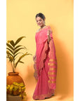 Pink Bloom Linen Saree - Charkha TalesPink Bloom Linen Saree