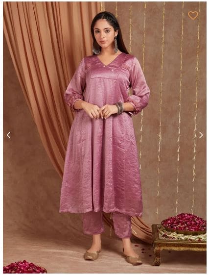Pink Chanderi Silk Shimmer Anarkali Kurta Set - Charkha TalesPink Chanderi Silk Shimmer Anarkali Kurta Set