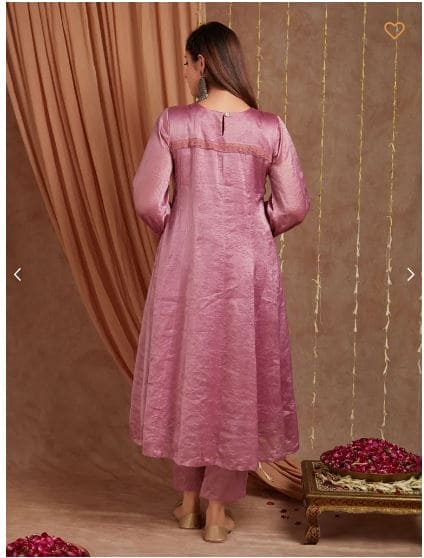 Pink Chanderi Silk Shimmer Anarkali Kurta Set - Charkha TalesPink Chanderi Silk Shimmer Anarkali Kurta Set