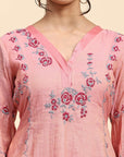 Pink Chikankari Embroiderd Kurta Set - Charkha TalesPink Chikankari Embroiderd Kurta Set