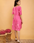 Pink Clamp Dye Chanderi Dress - Charkha TalesPink Clamp Dye Chanderi Dress