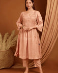 Pink Embroidered Linen Kurta Set - Charkha TalesPink Embroidered Linen Kurta Set