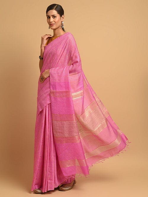 Pink Ghiccha Silk Saree - Charkha TalesPink Ghiccha Silk Saree