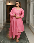 Pink Gotta Compliments A-line Kurta Set - Charkha TalesPink Gotta Compliments A-line Kurta Set