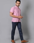 Pink Khadi Cotton Men Shirt - Charkha TalesPink Khadi Cotton Men Shirt
