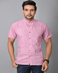Pink Khadi Cotton Men Shirt - Charkha TalesPink Khadi Cotton Men Shirt