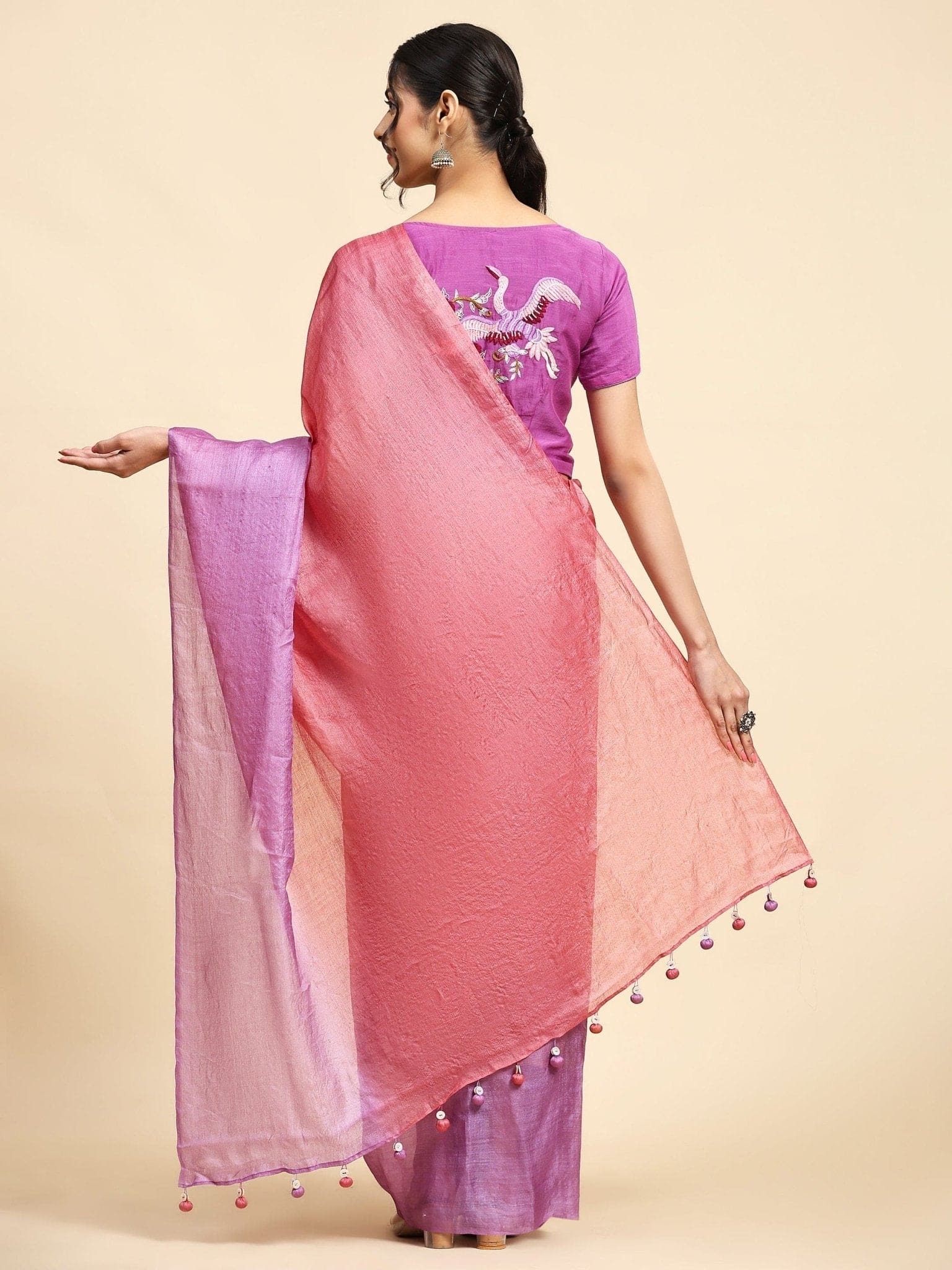 Pink &amp; Magenta Tussar Silk Saree - Charkha TalesPink &amp; Magenta Tussar Silk Saree