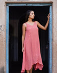 Pink Mirror Work Chinon Dress - Charkha TalesPink Mirror Work Chinon Dress