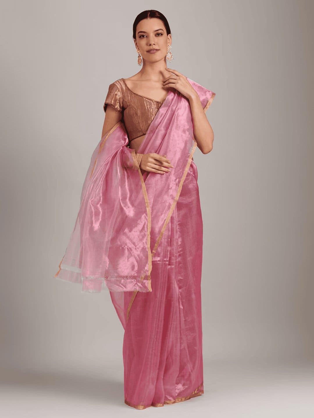 Pink Silk Chanderi Saree - Charkha TalesPink Silk Chanderi Saree