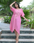 Pink Utasv Chikankari Handkerchief Dress - Charkha TalesPink Utasv Chikankari Handkerchief Dress