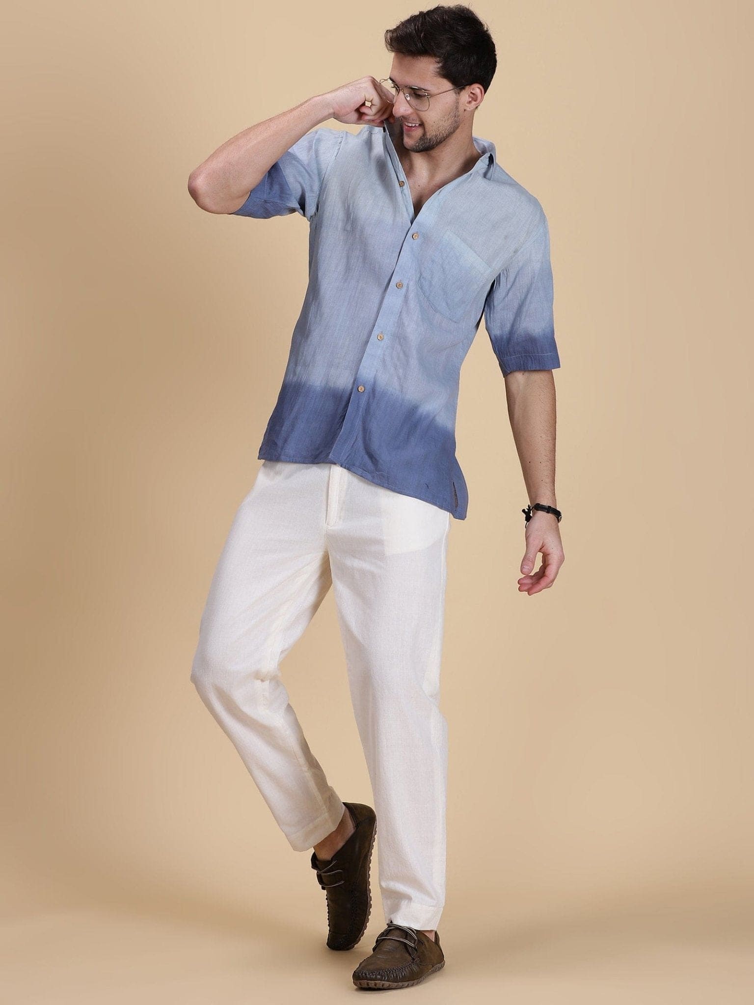 Premium Men Cotton Shirt - Blue - Charkha TalesPremium Men Cotton Shirt - Blue