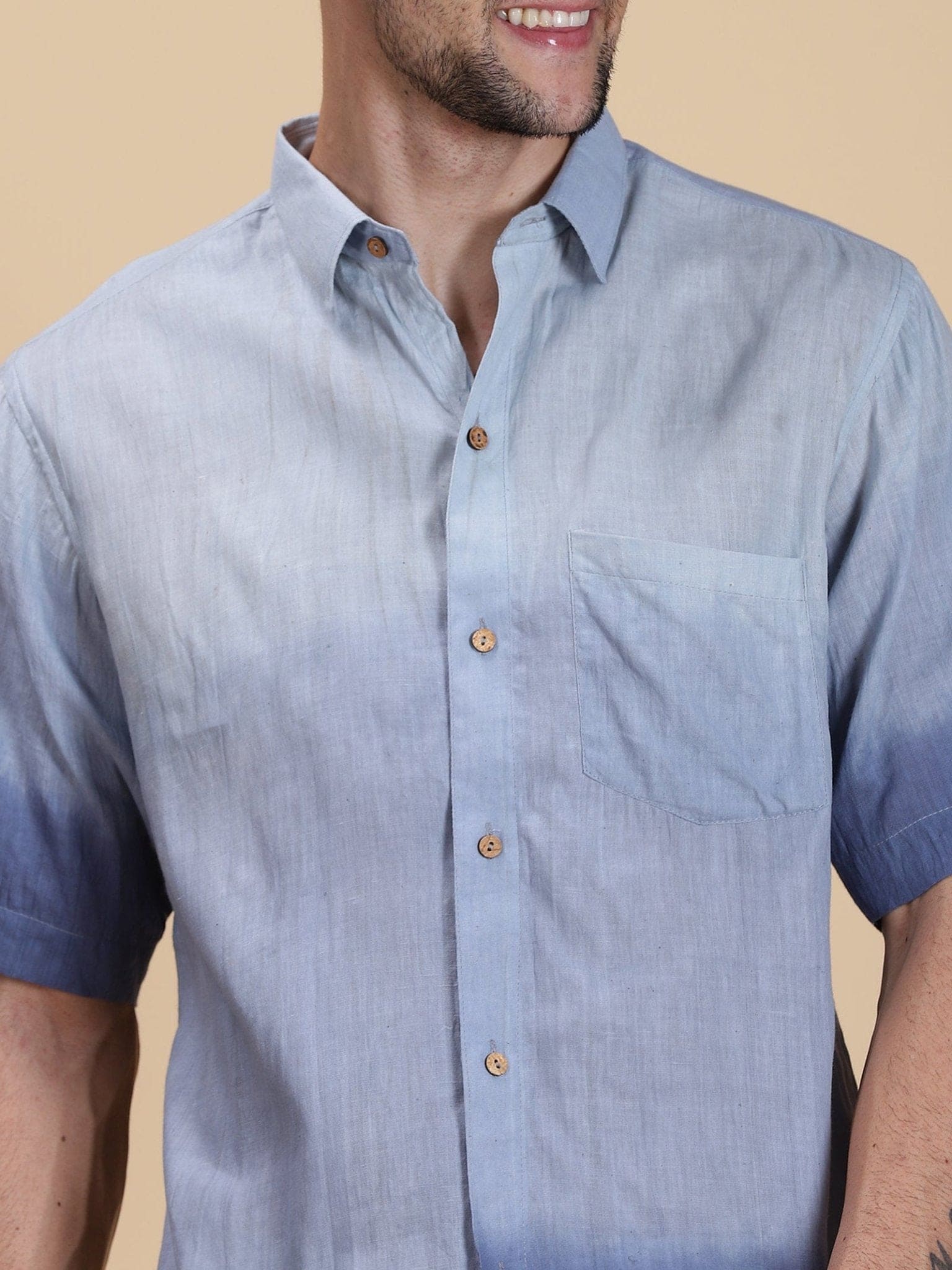 Premium Men Cotton Shirt - Blue - Charkha TalesPremium Men Cotton Shirt - Blue