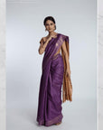 Purple & Beige Silk Saree - Charkha TalesPurple & Beige Silk Saree
