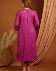 Purple Gathered Linen Kurta Set - Charkha TalesPurple Gathered Linen Kurta Set