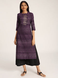 Mukaish Work Women Kurta Set - Purple