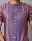 Purple Striped Men Silk Shirt - Charkha TalesPurple Striped Men Silk Shirt