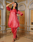 Red Chanderi Silk Co-ord Set - Charkha TalesRed Chanderi Silk Co-ord Set