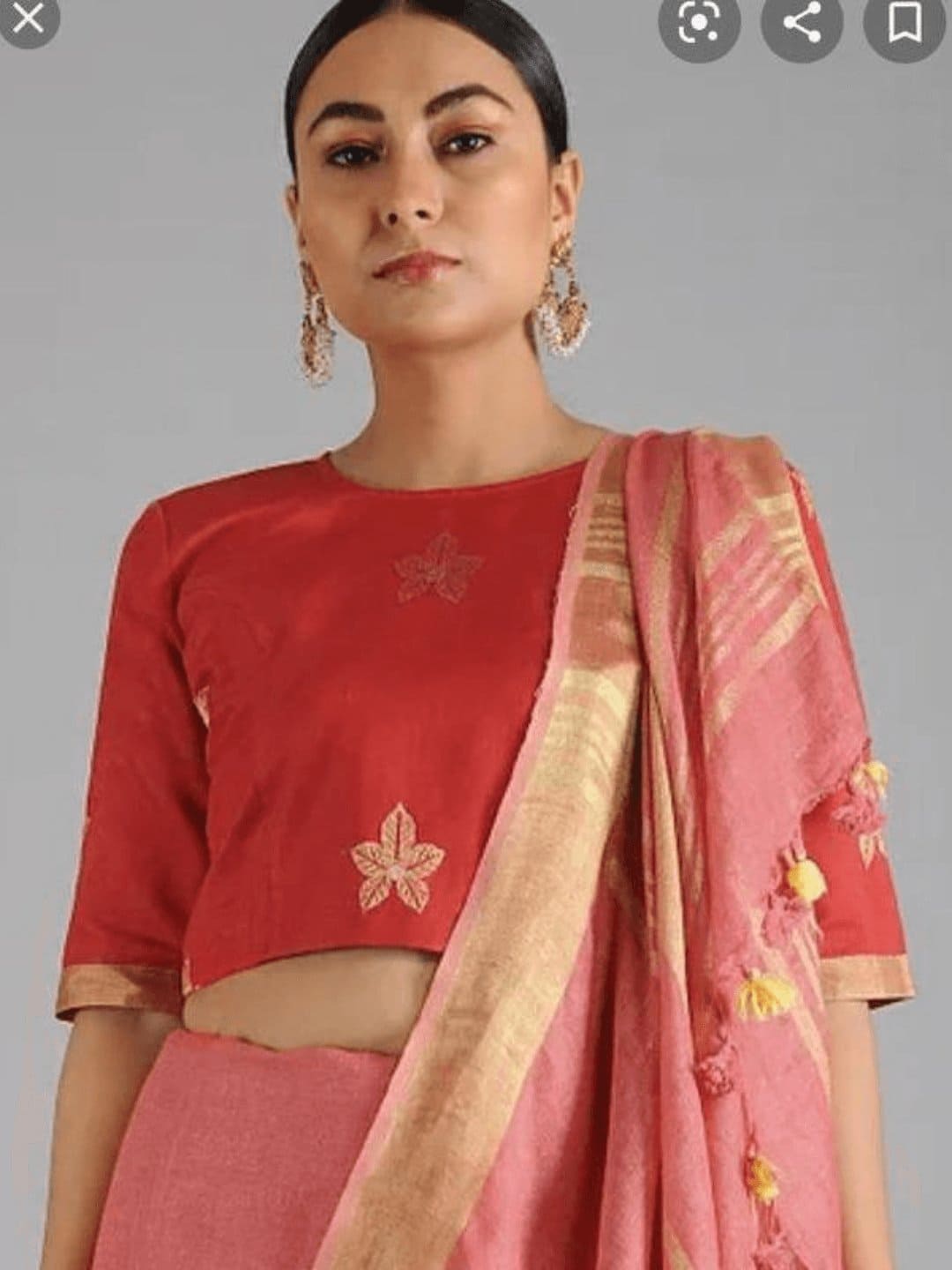 Red Floral Pure Silk Crop Top - Charkha TalesRed Floral Pure Silk Crop Top