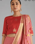 Red Floral Pure Silk Crop Top - Charkha TalesRed Floral Pure Silk Crop Top
