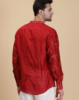 Red Hand Craft Tie Dye Silk Shirt - Charkha TalesRed Hand Craft Tie Dye Silk Shirt