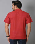 Red Khadi Cotton Men Shirt - Charkha TalesRed Khadi Cotton Men Shirt