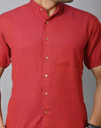 Red Khadi Cotton Men Shirt - Charkha TalesRed Khadi Cotton Men Shirt