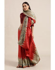 Red Madhubani Print Silk Saree - Charkha TalesRed Madhubani Print Silk Saree