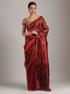 Red Silk Chanderi Saree - Maroon