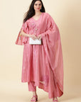 Rose Pink Chanderi Women Kurta Set - Charkha TalesRose Pink Chanderi Women Kurta Set