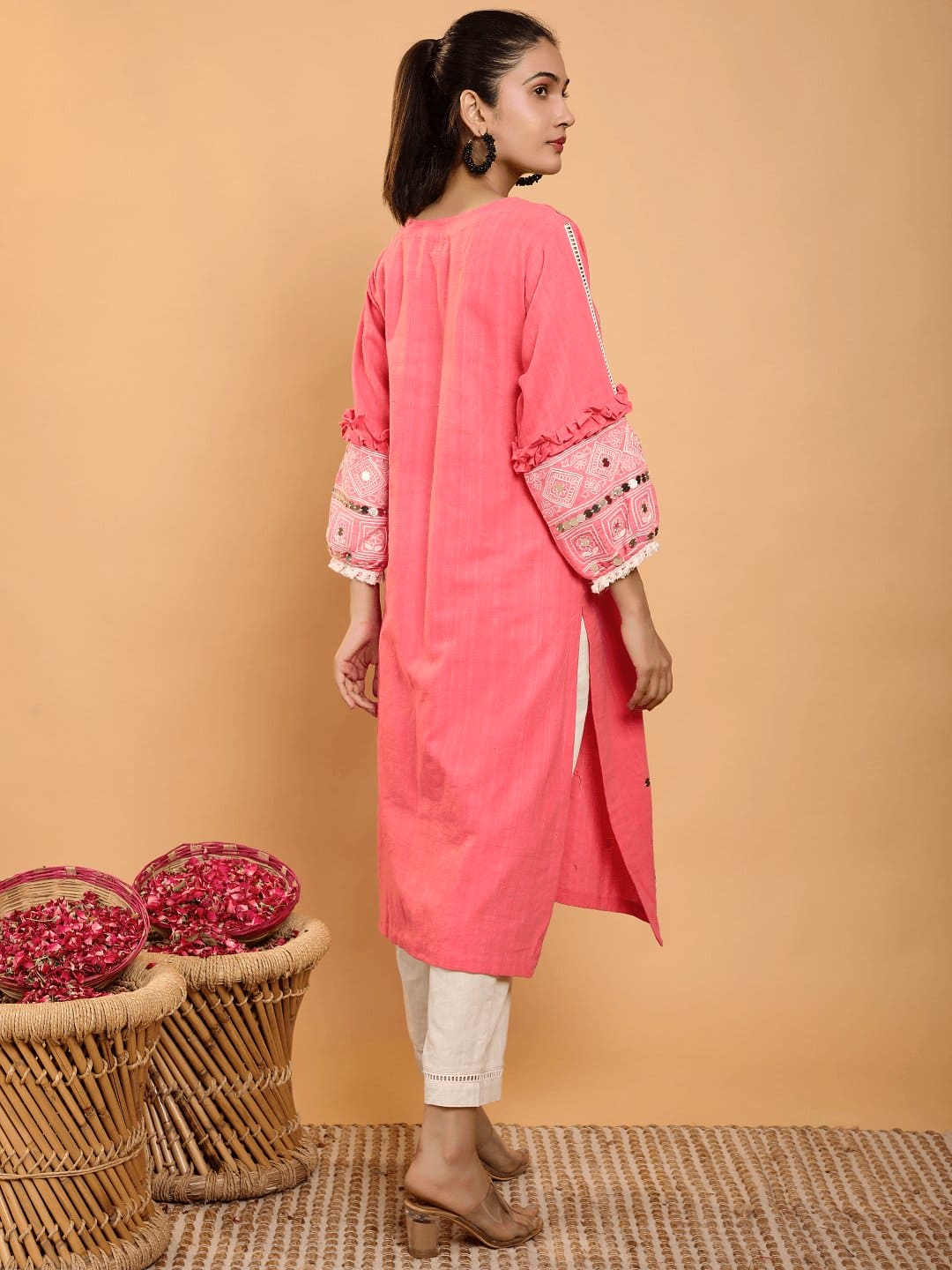 Rosy Pink Boho Chikankari Women Kurta Set - Charkha TalesRosy Pink Boho Chikankari Women Kurta Set