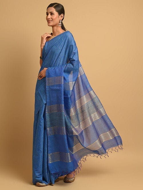 Royal Blue Ghiccha Silk Saree - Charkha TalesRoyal Blue Ghiccha Silk Saree