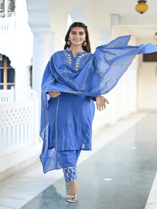 Gotta Silk Kurta Set - Royal Blue