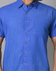 Royal Blue Khadi Cotton Men Shirt - Charkha TalesRoyal Blue Khadi Cotton Men Shirt