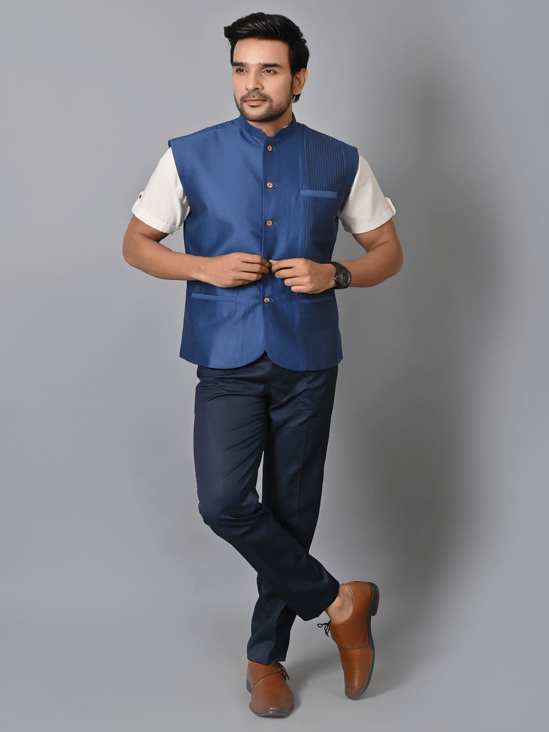 Royal Blue Silk Men Nehru Jacket - Charkha TalesRoyal Blue Silk Men Nehru Jacket